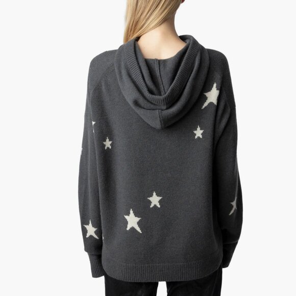 Zadig Voltaire Marky Hoodie Cashmere Star Sweater Intarsia Wool Luxury Pullover - Picture 2 of 15